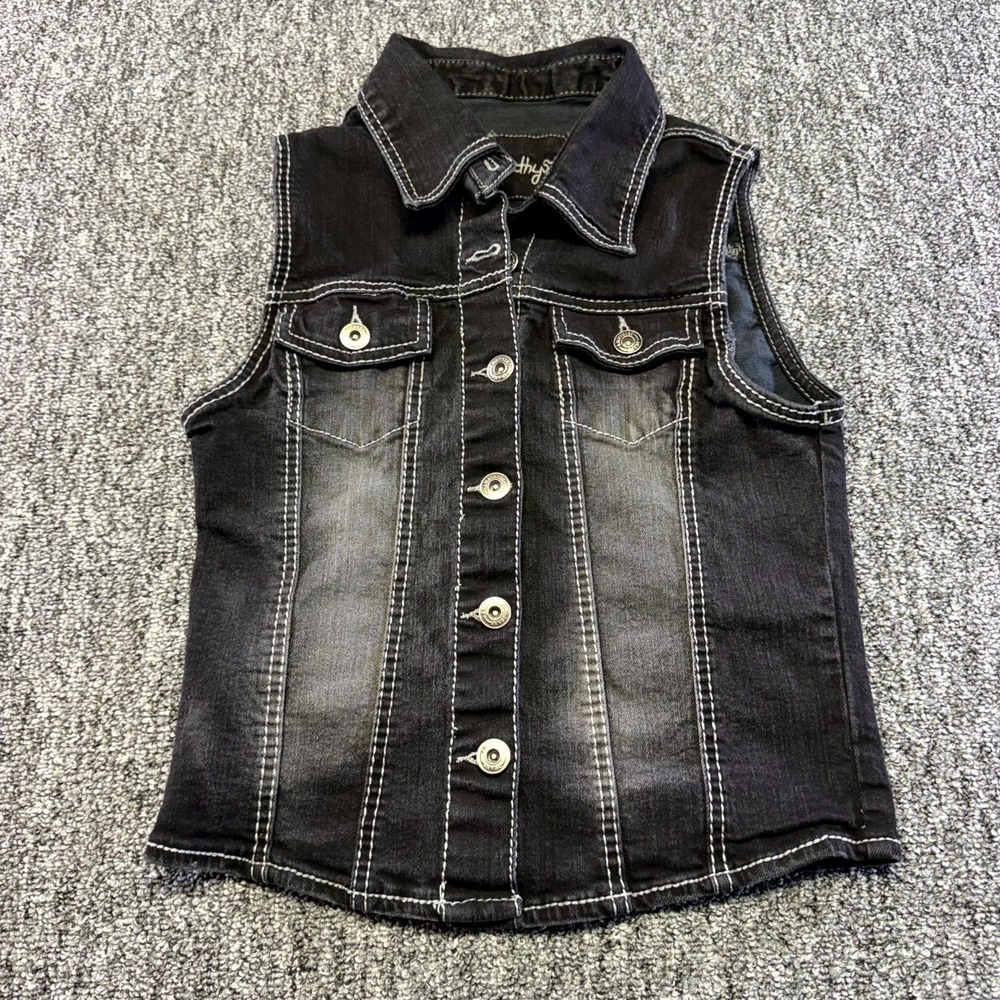 Amethyst Jeans Black Denim Vest Womens Small Approx Y2K Contrast Stitch Western